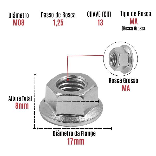 Imagem de Porca Sextavada Flangeada M08 CH 13 Rosca Grossa MA 10 Un