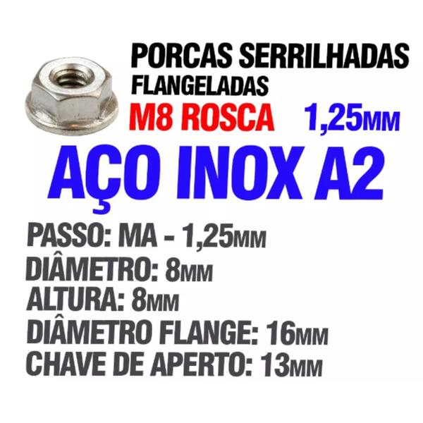 Imagem de Porca Sextavada Flangelada Serrilhada M8 Aço Inox A2 30 Und