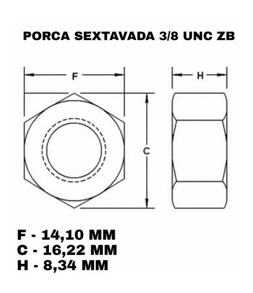 Imagem de Porca Sextavada Unc 3/8 Zincada - 100 Unid.