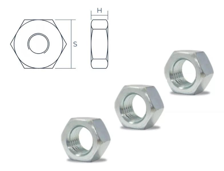 Imagem de Porca torneada sextavada zincada 5/16 new-fix kit 250 peças aço baixo carbono zincado resistente industrial automotiva