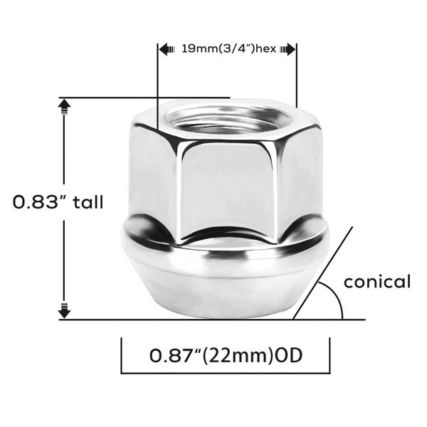 Imagem de Porcas de roda dynofit 1/2-20 21 mm de altura, extremidade aberta, 20 unidades