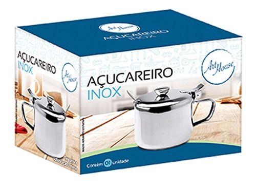 Imagem de Porta Açucar Aço Inox Com Colher 6 Cm 200ml Luxo