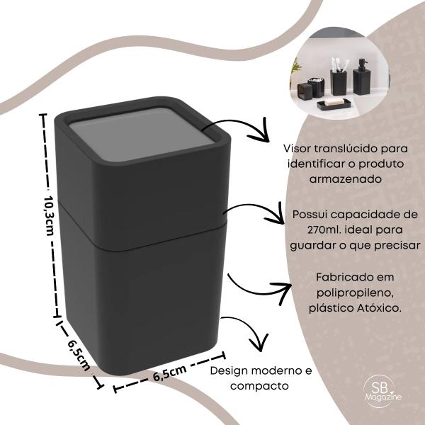 Imagem de Porta Algodão Cotonete Preto com Visor Transparente Soprano