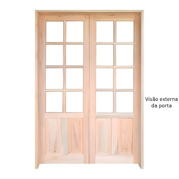 Imagem de Porta Balcão de Abrir Meia Almofada Reta de Madeira Padrão Cedro Batentes de 14 CM Esquadrias Longo - 2.15 (A) X 1.40 (L)