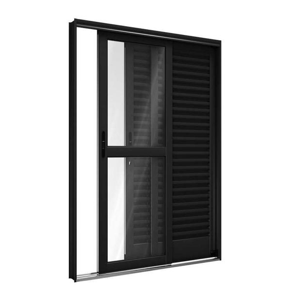 Imagem de Porta Balcão de Aço 214 x 150 x 14 cm Preto 3 Folhas Direita Riobras Pronta