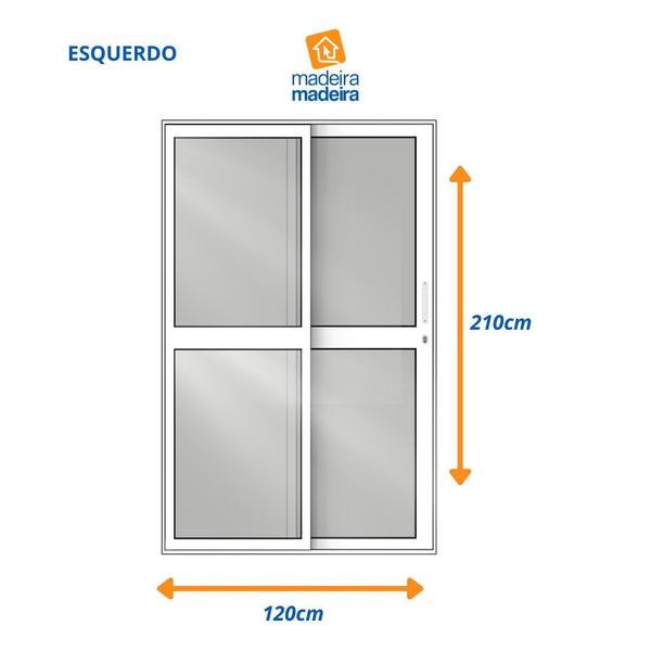 Imagem de Porta Balção de Aluminio 210x120cm 2 Folhas Moveis e 1 Folha Fixa Branco