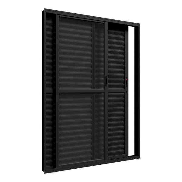 Imagem de Porta Balcão de Aluminio 210x120cm 3 Folhas com Travessa e Vidro Preto