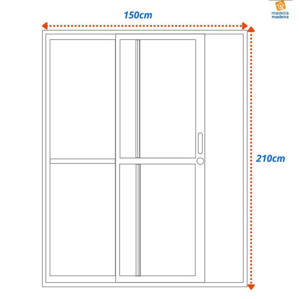 Imagem de Porta Balcão de Aluminio 210x150cm 3 Folhas com Travessa e Vidro Preto