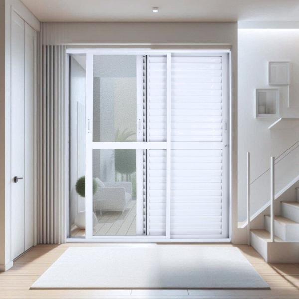 Imagem de Porta Balcão de Aluminio 210x150cm 3 Folhas Moveis Branco