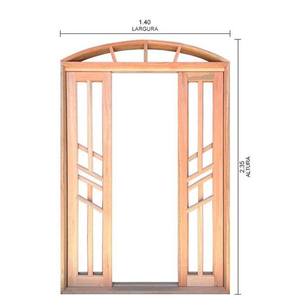 Imagem de Porta Balcão de Correr de Madeira Padrão Cedro Diamante em Arco Batentes de 14 CM Esquadrias Longo - 2.35 (A) X 1.40 (L)