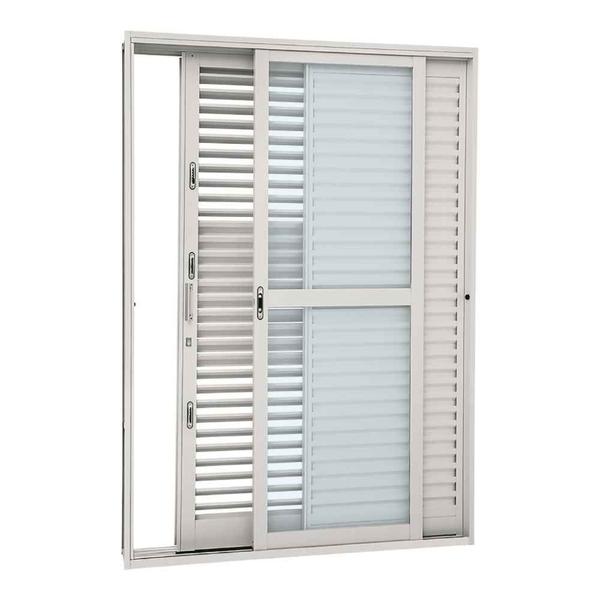 Imagem de Porta Balcão de Correr Multiflex em Aço 217 x 160 x 16,5 cm 3 Folhas Esquerda Pratika Sasazaki