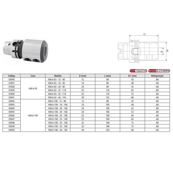 Imagem de Porta Barra Weldon Modelo HSK-A 63 - 12 - 80 - DIN 69893