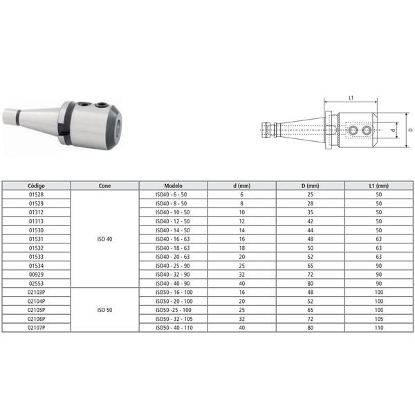 Imagem de Porta Barra Weldon Modelo ISO40 - 16 - 63 - DIN 2080