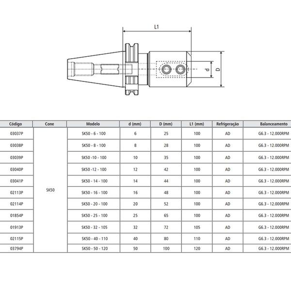 Imagem de Porta Barra Weldon Modelo SK50 - 12 - 100 - DIN 69871