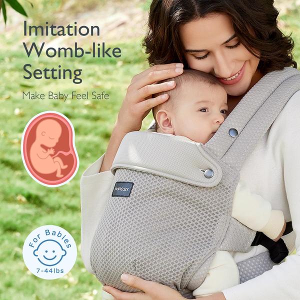 Imagem de Porta-bebês Momcozy, malha respirável, ergonômica, 3-20 kg, cinza