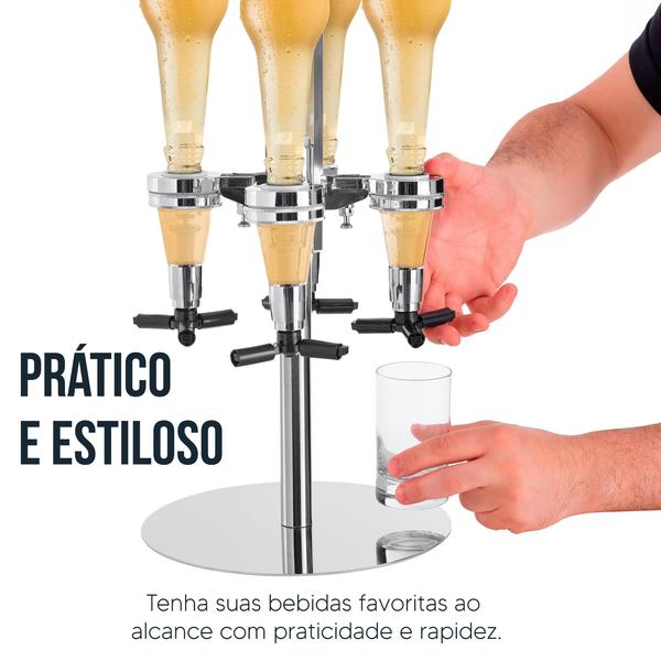 Imagem de Porta Bebidas Dispenser Dosador Giratório 4 Garrafas Inox