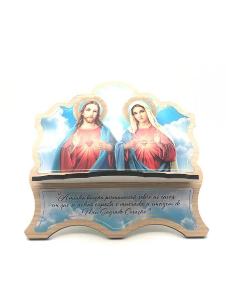 Imagem de Porta Bíblia De Madeira Mdf Sagrado Coração De Jesus E Maria