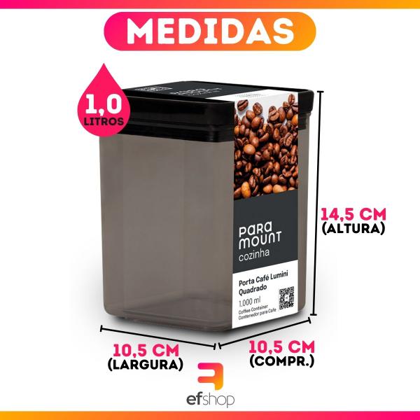 Imagem de Porta Café Cápsula Lumini Black 1000ml Fumê Transparente Empilhável Pote Hermético - Paramount