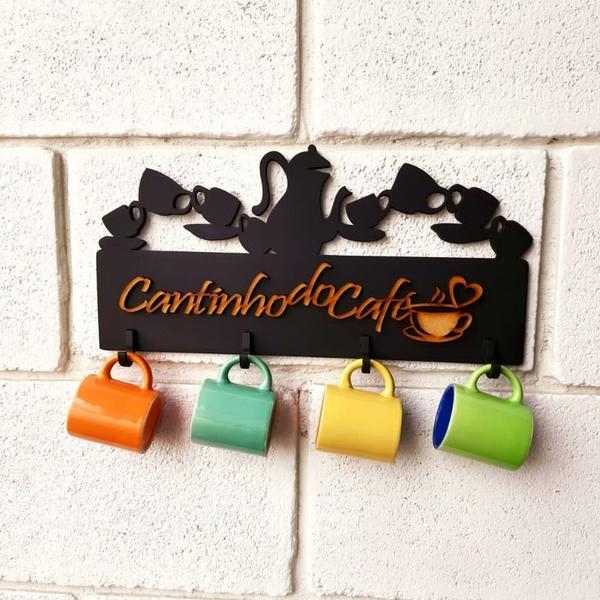 Imagem de Porta Canecas Pendurar Cantinho Do Café Madeira Xícaras Bule