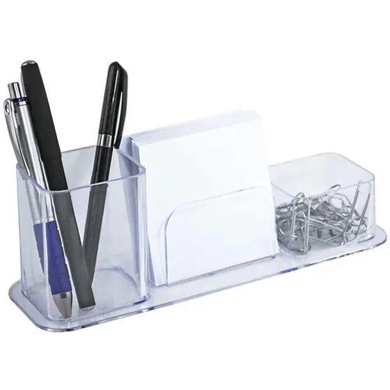 Imagem de Porta Canetas Lapis Clips Organizador De Mesa Cristal 3 Divisóes - Dello