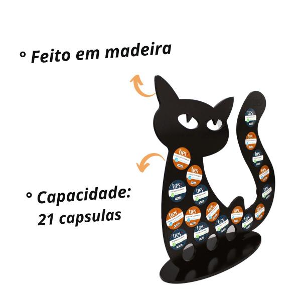 Imagem de Porta Capsulas De Café Formato Gato Três Corações Feito De Madeira Mdf Cor Preta