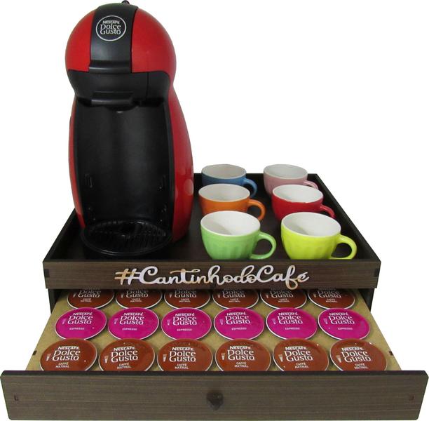 Imagem de Porta Cápsulas Máquina Cantinho do Café Dolce Gusto 1 Gaveta Amadeirado Mdf