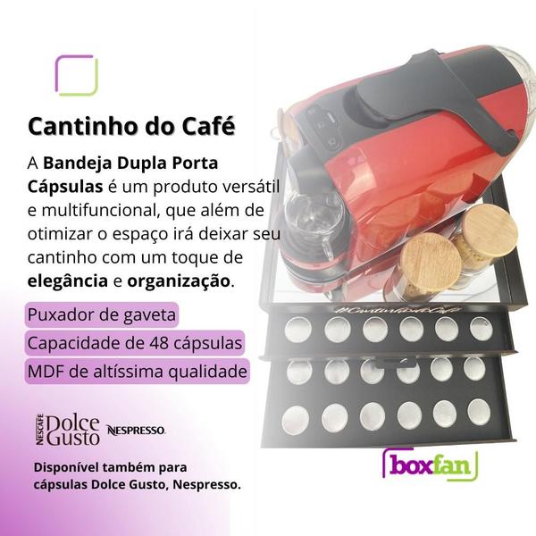 Imagem de Porta Cápsulas Preto Três Corações  Espelhado Bandeja 2 Gavetas Organizador Cantinho Café