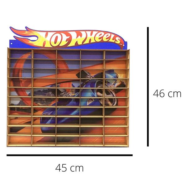 Imagem de Porta Carrinhos Hotwheels Azul Estante Para 50 Carrinhos Montado