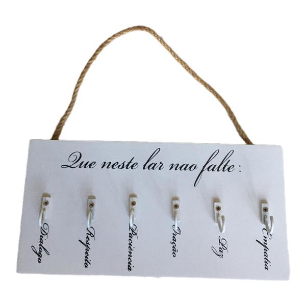 Imagem de Porta-Chave Decorativo em Madeira e Metal 5 ganchos com Inscrição Motivacional - 24x12cm