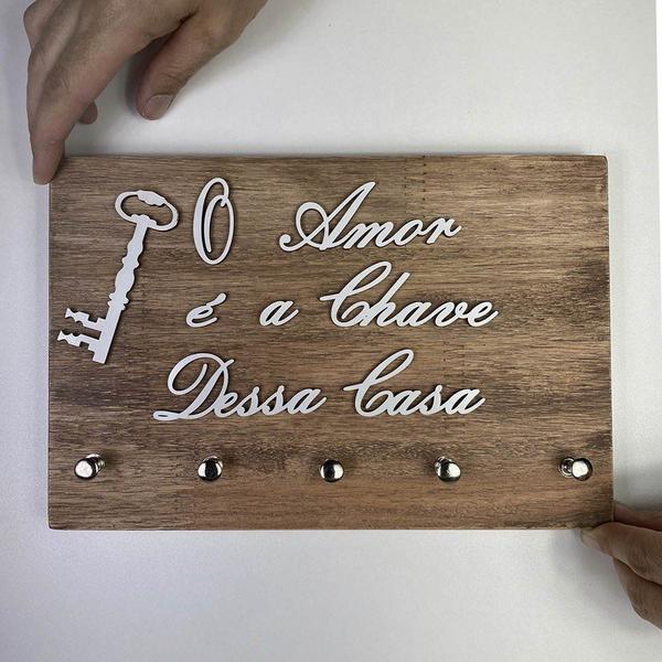 Imagem de Porta Chaves Artesanal Rústico O Amor É A Chave