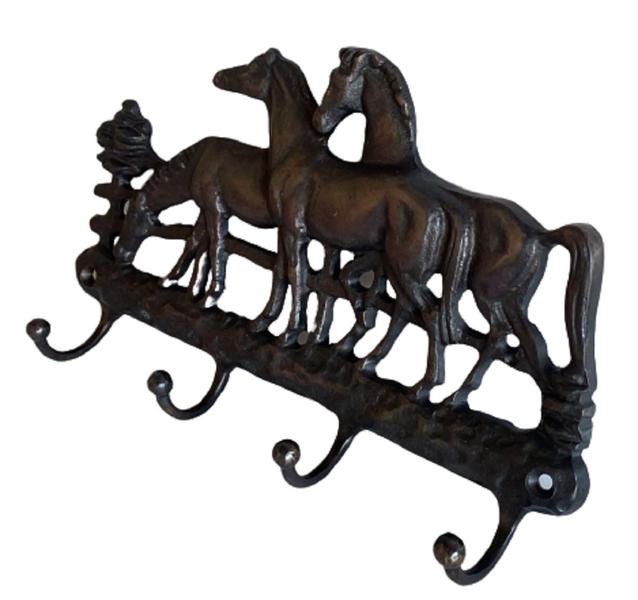 Imagem de Porta Chaves Cavalos Majestoso 4 Pinos Em Bronze Oxidado