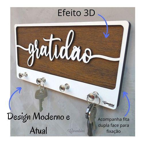 Imagem de Porta Chaves De Parede Decorativo Gratidão Madeira Mdf Luxo