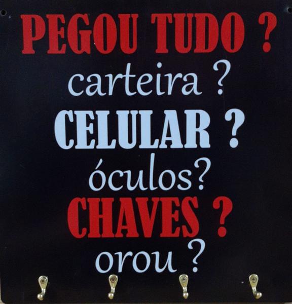 Imagem de Porta Chaves De Parede Decorativo Mdf Com frases Pegou Tudo 