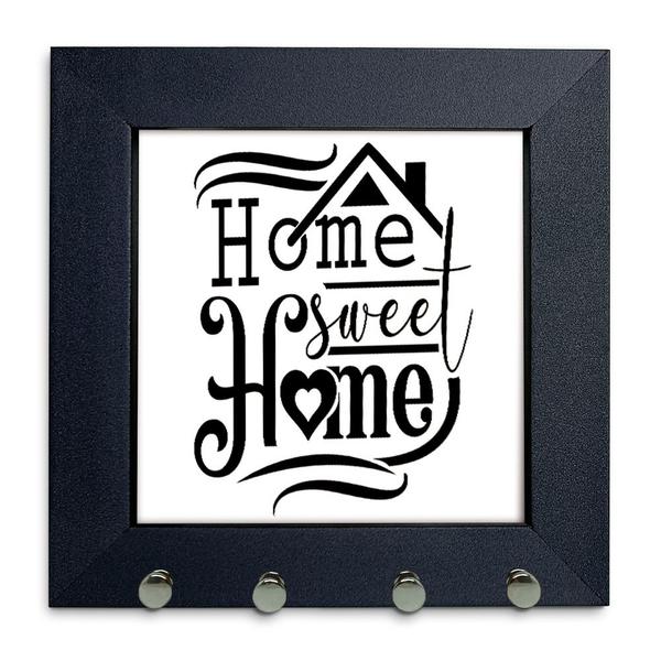 Imagem de Porta Chaves de Parede Home Sweet Home Moldura Preta 12x12