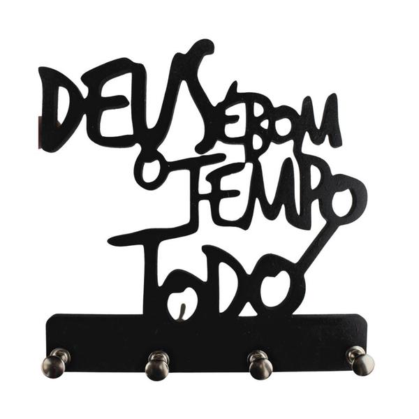 Imagem de Porta Chaves Pendurador De Madeira Deus É Bom Pequeno MDF Preto