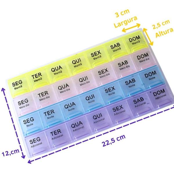 Imagem de Porta comprimido de plástico semanal com 28 divisórioas para dia/tarde/noite- para remédio