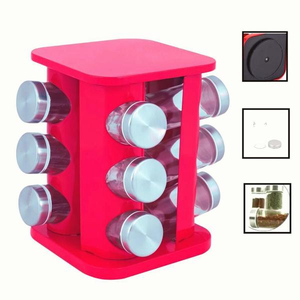 Porta Condimento Aço Inoxidável 12Pçs Vermelho Futuro Brasil - Futuro Casa Imagem de Porta Condimento Aço Inoxidável 12Pçs Vermelho Futuro Brasil