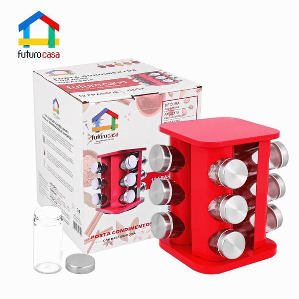 Porta Condimento Aço Inoxidável 12Pçs Vermelho Futuro Brasil - Futuro Casa Imagem de Porta Condimento Aço Inoxidável 12Pçs Vermelho Futuro Brasil