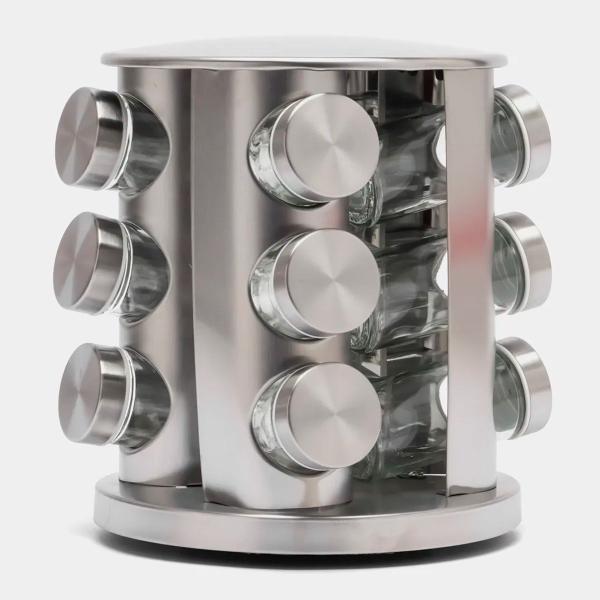 Porta Condimento Giratório Vidro Tampa Inox Ideal Para Temperos Cozinha - HIGA Imagem de Porta Condimento Giratório Vidro Tampa Inox Ideal Para Temperos Cozinha