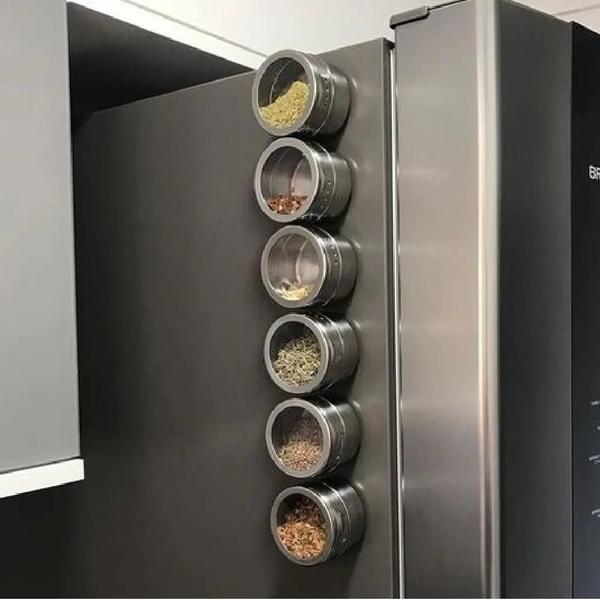 Porta Condimento Tempero Inox Magnetico Imã Geladeira - Inter Imagem de Porta Condimento Tempero Inox Magnetico Imã Geladeira