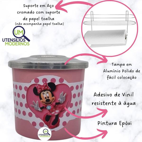 Imagem de Porta Condimentos 3 Peças Alumínio Rosa Bebê Minnie com Suporte de Papel Toalha