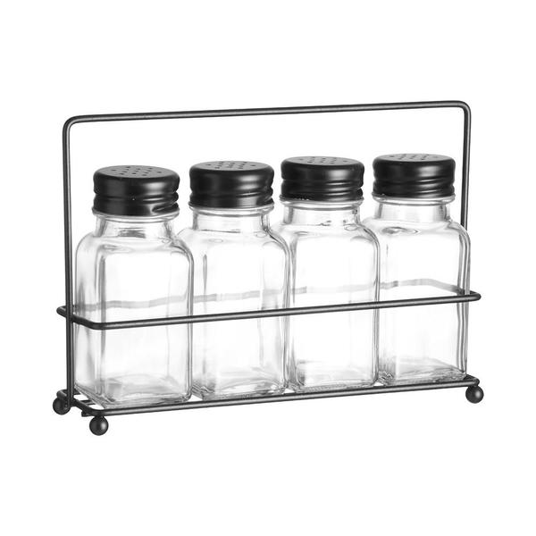 Porta Condimentos 4 Potes Suporte Horizontal Aramado Preto - Western Imagem de Porta Condimentos 4 Potes Suporte Horizontal Aramado Preto