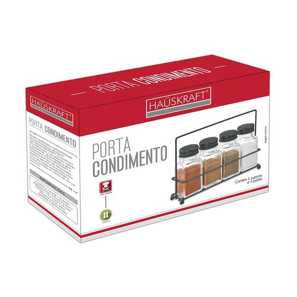 Porta Condimentos 4 Potes Suporte Horizontal Aramado Preto - Western Imagem de Porta Condimentos 4 Potes Suporte Horizontal Aramado Preto