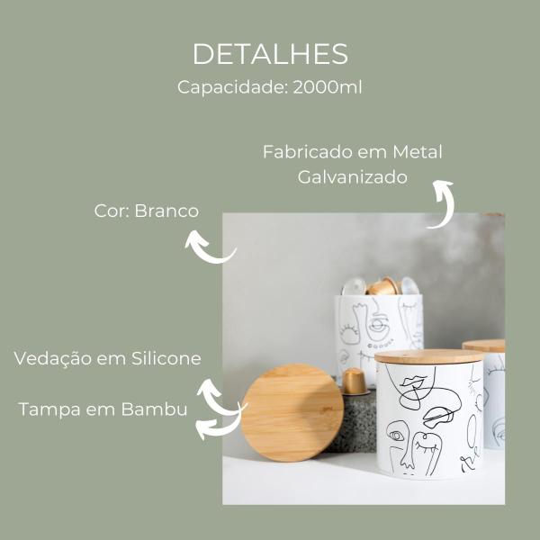 Imagem de Porta condimentos com tampa de bambu lata 2 litros branco