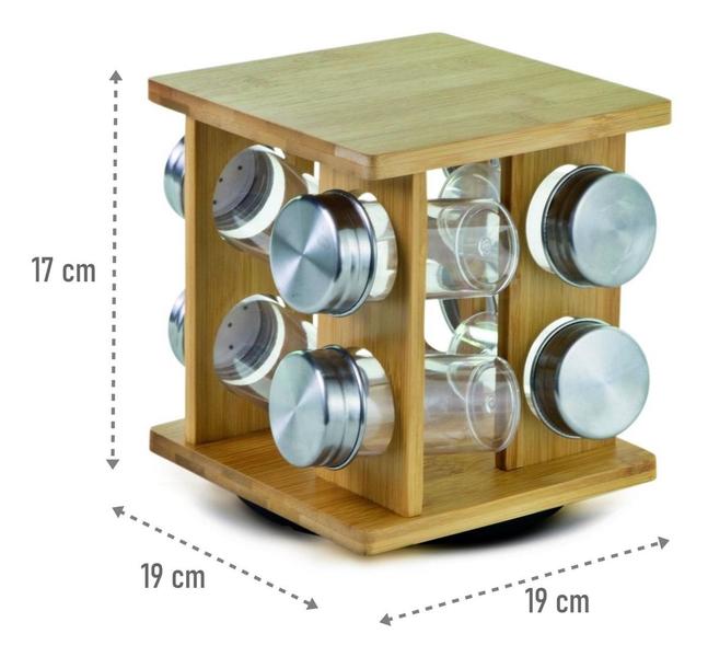 Imagem de Porta Condimentos E Temperos Bambu Com 08 Potes Giratório