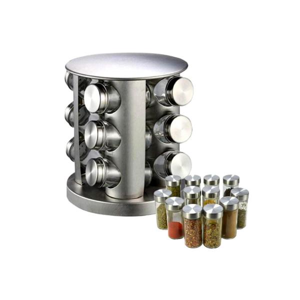 Imagem de Porta Condimentos e Temperos Giratório com 12 Potes em Aço Inox e Vidro-HAÜSKRAFT