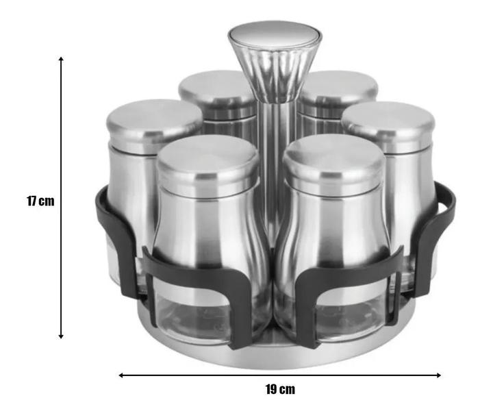 Imagem de Porta Condimentos Giratório 6pçs + Suporte Inox UnyHome