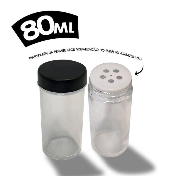 Imagem de Porta Condimentos Giratório Plástico Preto com 12 Potes 80ml