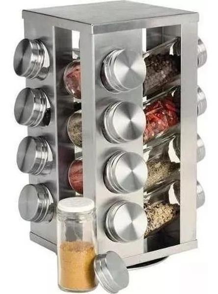 Imagem de Porta Condimentos Inox 16 Peças Giratório Unyhome