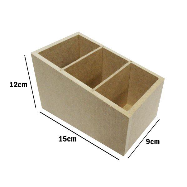 Imagem de Porta Controle com 3 Divisórias de MDF Madeira Crua - Tamanho: 15 x 12 x 09 cm